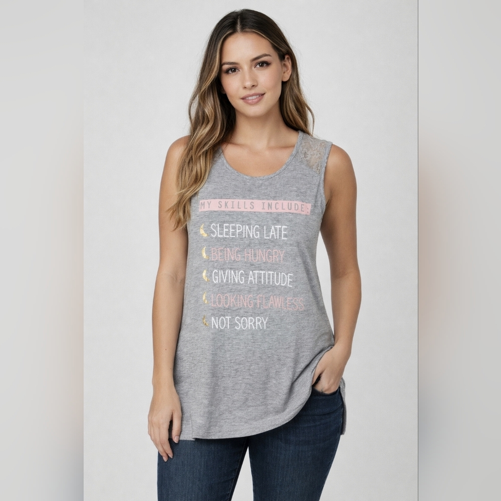 Love Peace Lounge Gray Graphic Tank Top – Size M